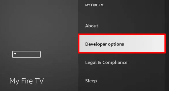 Select Developer options on Fire TV settings