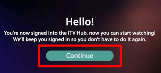 Click Continue after activating ITVX on Philips TV