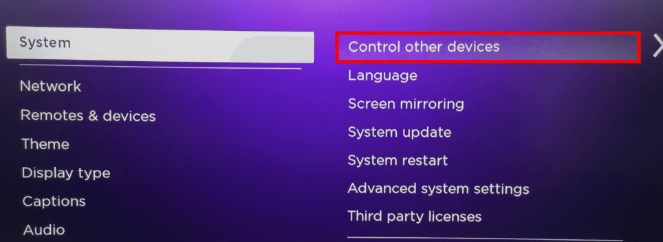 Click on Control other device option to connect external speakers to Roku TV