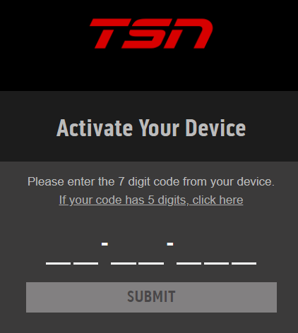 Click Submit to activate TSN 