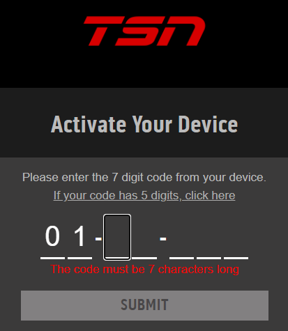 Enter the code to Watch TSN contents on Fire TV