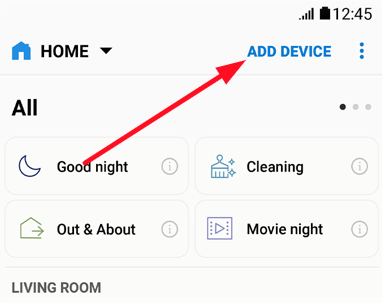 Click Add Devices option on SmartThings app