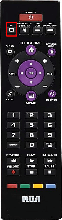 Press and hold TV button to connect RCA remote to TV