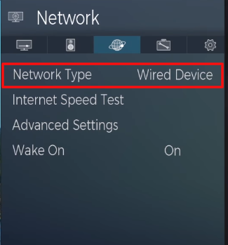 Change Network type to Wired Device