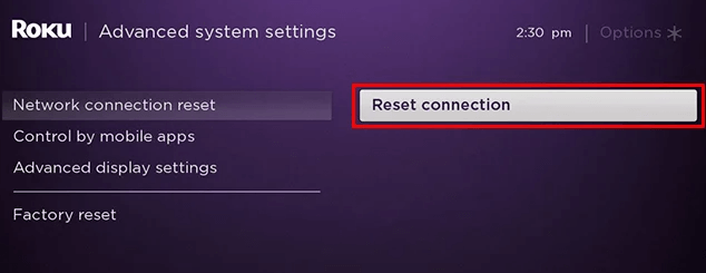 Click Reset connection option