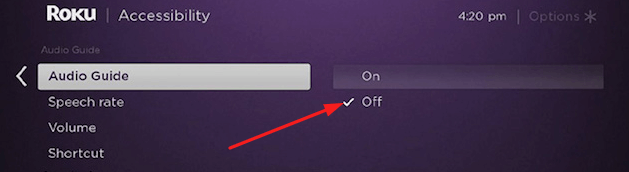 Click on Off button to turn off voice on Roku TV