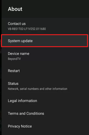 Click System update option