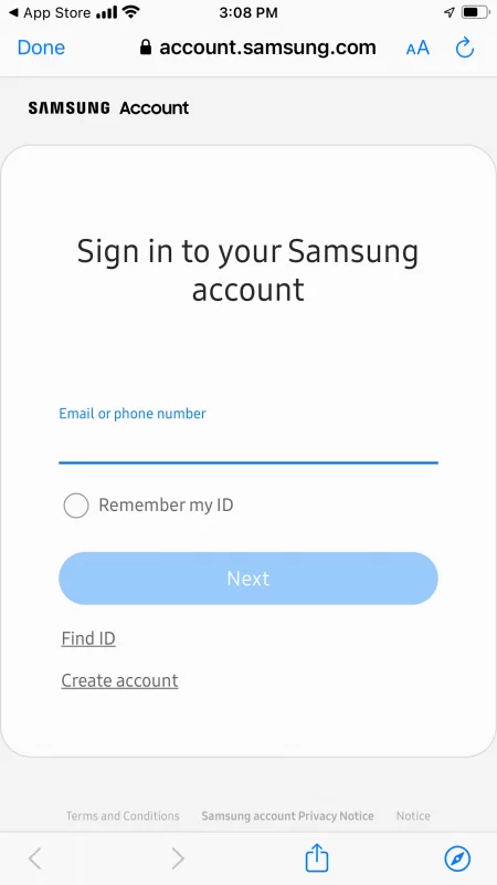 Sign in with the Samsung account