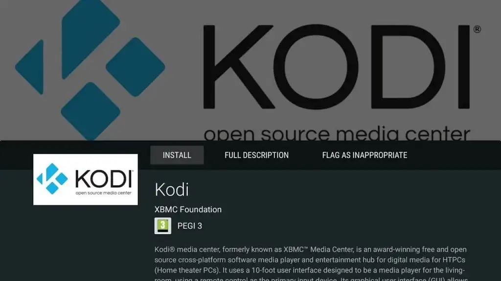 Click Install to get Kodi on Panasonic TV