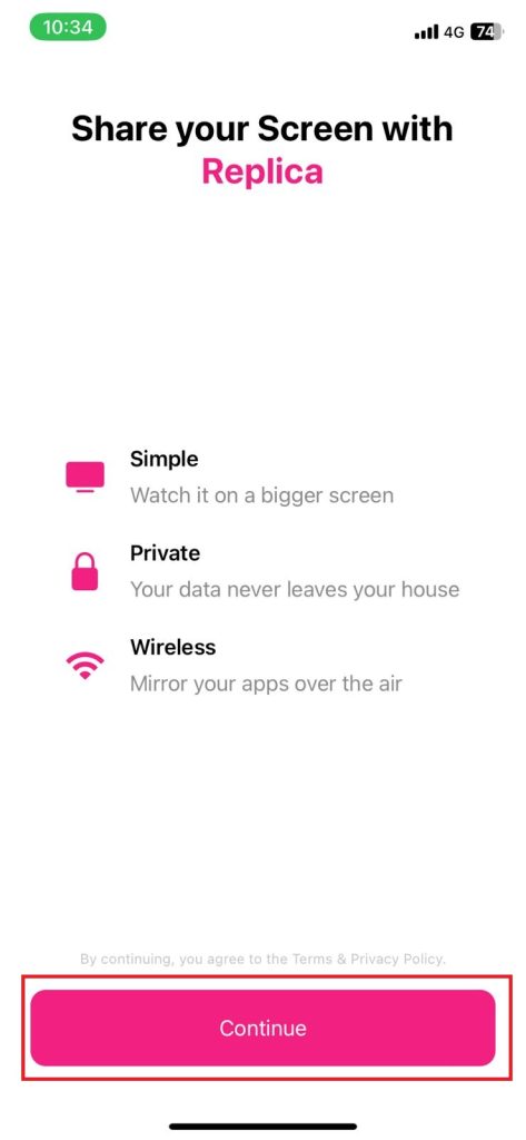 Replica app screen