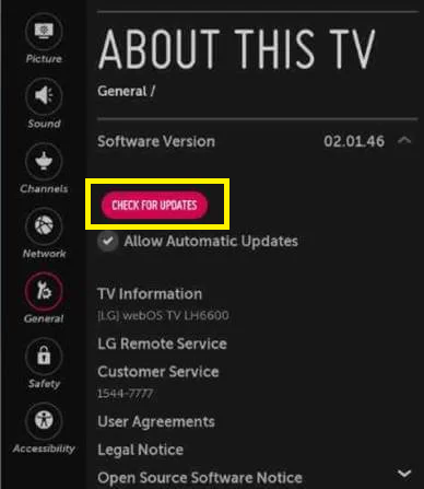 Update LG TV to fix connectivity issues on Firestick
