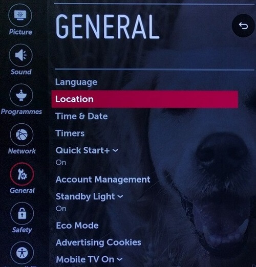 Location settings on LG Smart TV