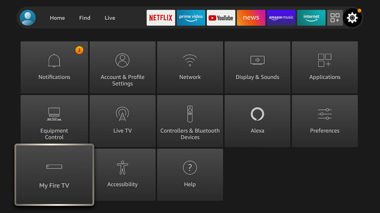 Click Settings on Fire TV