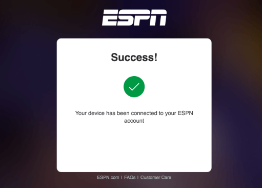 ESPN account activated message