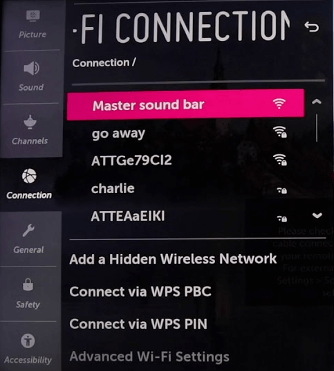 Click on Advanced WIFI connection - How to Fix YouTube not Working on LG Smart TV