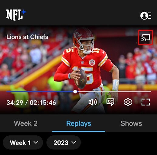 Click the Cast icon to play NFL match on Samsung TV