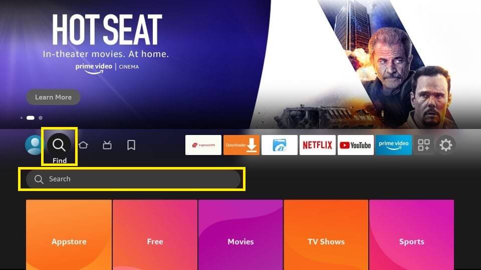 Click the Find menu on the Toshiba Fire TV