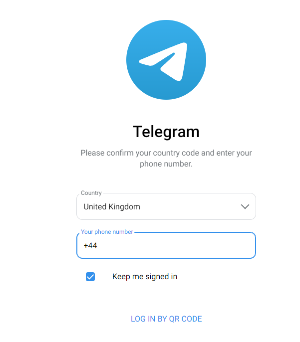Enter Telegram phone number