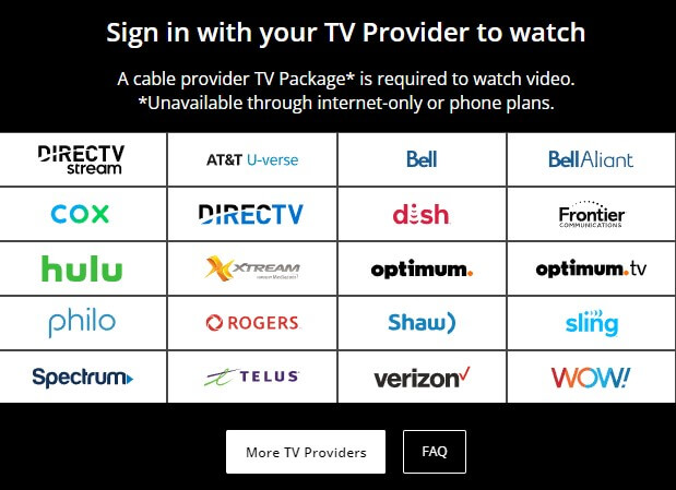 Select TV provider and sign in