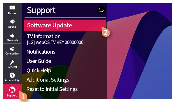 Click Support and choose Software Update