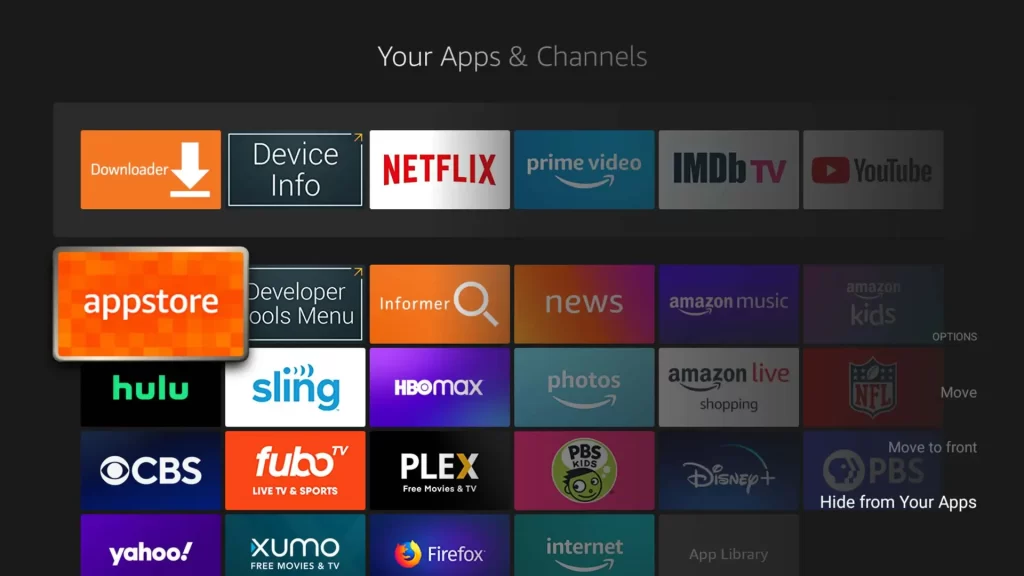 Click appstore in the Your Apps & Channels section