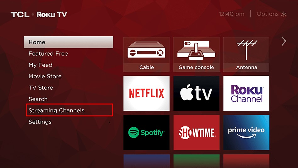 Click Streaming Channels in TCL Roku TV