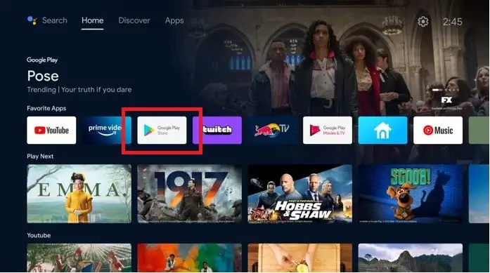 Launch Google Play Store to install History on Sony Smart TV