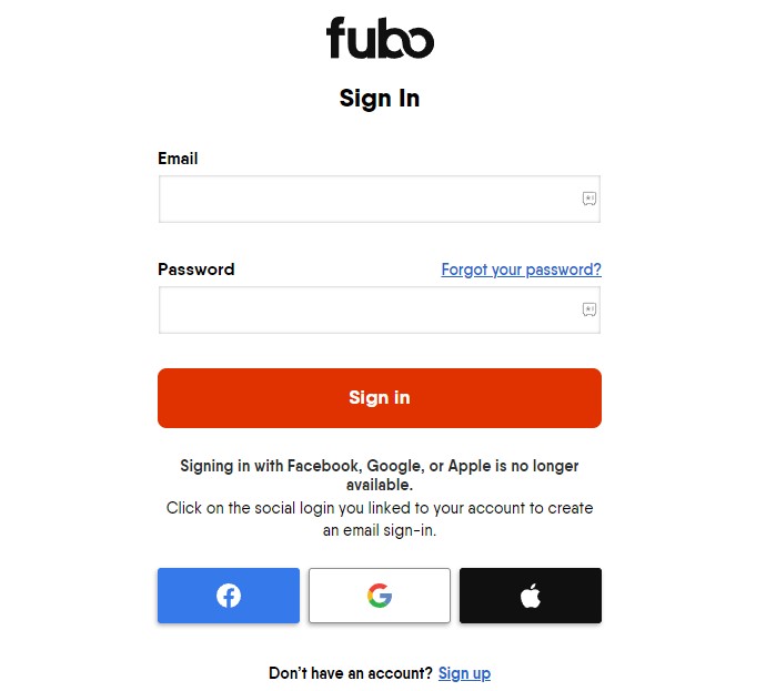 Sign in to your fuboTV account