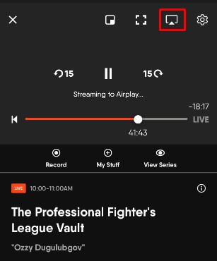 Click the AirPlay icon in the Fubo app