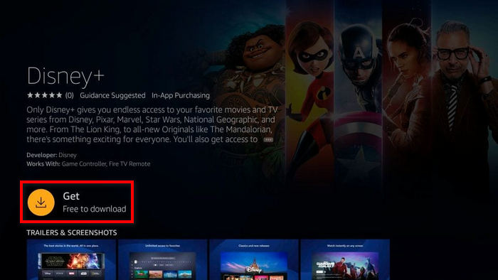 Click on the Get button to download Disney Plus on Smart TV