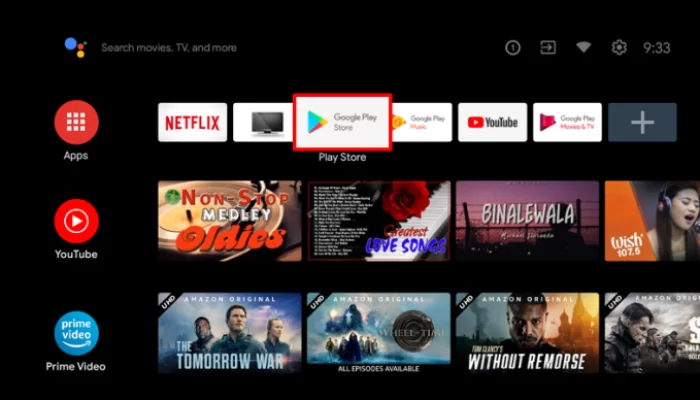 Launch Google Play Store to download Peacock TV on Toshiba Android TV