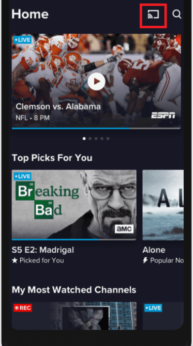Select the Cast option to stream Sling TV on your TV