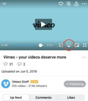 Hit the AirPlay icon on Vimeo