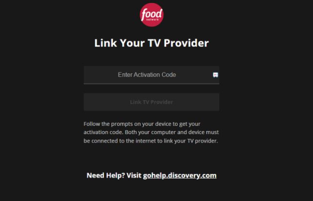 Enter Food Network activation code